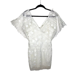 Soieblu Dress Sz Medium Cream Beige Lace Cocktail Crotchet Bell Sleeve Beautiful